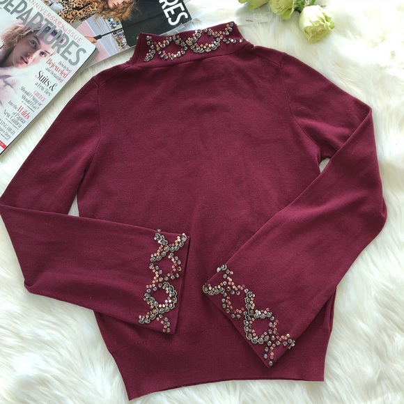 ANN TAYLOR Embellished Mock Neck Sweater - Picture 6 of 8